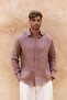 Agnola Oversize Men's Light Burgundy Linen Shirt - 3
