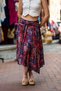 Red Color Ethnic Skirt with Elastic Waist and Drape Detail - 3