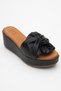 Jeff Black Skin Genuine Leather Bow Women's Wedge Heeled Slippers - 3