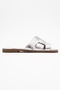 Notre Silver Print Genuine Leather Women's Slippers - 6