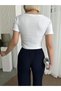 Women's White Double Breasted Detailed Camisole Crop Blouse - 4