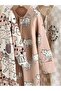 100% Cotton Cream Brown Animal Patterned 3-Piece Jumpsuit Set - 3