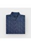 Modern Fit Shirt Collar Short Sleeve Lycra Patterned Navy Blue T-Shirt 9508L