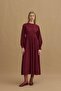 V-Neck Pleated Tencel Dress Burgundy - 2