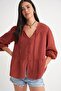 4563 Women's Collar Tie Sleeve Elastic Loose Muslin Shirt Tile