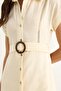 Cream Lace Detailed Belted Muslin Fabric Shirt Collar Buttoned Dress – Summer Casual Form 7008 - 2
