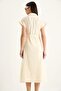 Cream Lace Detailed Belted Muslin Fabric Shirt Collar Buttoned Dress – Summer Casual Form 7008 - 6