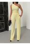 Asymmetric Neck One-Shoulder Cropped Top with Elastic Waist Fitted Pocketed Palazzo Pants Waffle Set - 8