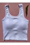Cotton Camisole Striped Fabric Fixed Pad 3-Piece White, Black, Green Women's Half Undershirt - 4