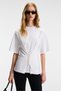 Naria Women's Crew Neck Short Sleeve Agraj Detail at Waist Relaxed Fit Ecru Blouse