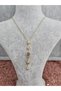 Gold Color Pink Colored Stone Steel Y Necklace - 3