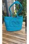 Women's Jute Straw Shoulder and Beach Bag Blue