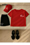 Women's Power Printed Cotton Red T-Shirt-Black Shorts Set - 3