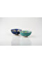 2Pcs Handmade Water Green-Navy Blue Medium Size (10cm Diameter) Ceramic Bowl Set with Tulip Motif-Hand Made - 2