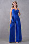 Cobalt Blue Crepe Fabric Double Breasted Collar Wide Leg Detail Thin Strap Women's Jumpsuit 582101 - 6