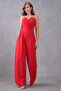 Red Crepe Fabric Double Breasted Collar Wide Leg Detail Thin Strap Women's Jumpsuit 582101 - 6