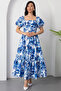 Square Neck Floral Dress with Gipeli Back Grs3749 - 5