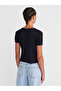 31795 Bow Detailed Short Sleeve Contrast T-Shirt-Black - 2