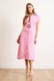 Women's Candy Pink Lining Sewn Belted Muslin Shirt Dress Elb-19002423 - 4
