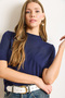 Women's Navy Blue Crew Neck Draped Viscose Knitwear Blouse Blz-19002948 - 7
