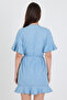 Women's Double Breasted Front Tie Belted Denim Look Dress 1448 - 5