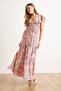 Women's Pink Floral Patterned Woven Viscose Skirt Etk-19000334 - 3
