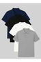 Men's Short Sleeve Polo Neck T-Shirt 4 Pack 100% Cotton – Navy White Black Grey - 3