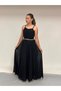 Girl's Evening Dress with Straps Black Chiffon Drape and Stone Detailed Evening Dress 10-15 Years - 2