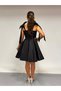 Girl's Evening Dress with Straps Black Shiny Fabric Short Strap Ribbon Detailed Evening Dress 10-15 Years - 4