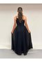 Girl's Evening Dress with Straps Black Chiffon Drape and Stone Detailed Evening Dress 10-15 Years - 4