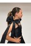 Girl's Evening Dress with Straps Black Shiny Fabric Short Strap Ribbon Detailed Evening Dress 10-15 Years - 3