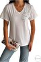 Women's White Shoulder Flower Sequin Sequin Embroidered Short Sleeve 100% Cotton T-Shirt S-M-L - 3