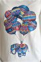 Women's White Balloon Elephant Pattern Colorful Sequins Sequin Embroidered V-Neck 100% Cotton T-Shirt - 3