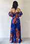 Women's Patterned Strapless Strapless Chest Draped Evening Dress with Detachable Sleeve Detail Cobalt Blue, Fuchsia - 7