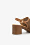 Tan Genuine Leather Laser Cut Patterned Open Back Block Heeled Women's Shoes - 5