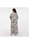 Ladies Printed Jalabiya - Grey Rayon Maxi with Maroon Floral Print and Embroidered Neckline - 6