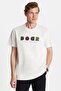 Relax Fit Relaxed Cut Cotton Front Print Detailed Crew Neck Ecru Men's T-Shirt - 2