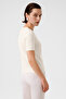 Ecru Crew Neck Short Sleeve Women's Sweater - 2