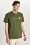 Relax Fit Relaxed Cut Cotton Front Print Detailed Crew Neck Khaki Men's T-Shirt - 2
