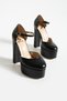 Women's Genuine Leather Platform Heeled Shoes Black - 3