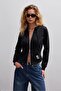 Black Fitted Zipper Hooded Sweatshirt - 6