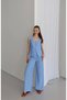 Women's Square Collar Linen Two-Piece Set Baby Blue - 6
