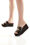 Comfort Women's Padded Matte Black Double Buckle Slippers - 3
