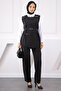 Black Waist Belted Vest and Trousers Suit - 2