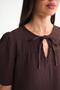 4715 Women's Collar Tie Short Sleeve Muslin Blouse Brown - 6