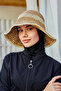 Two Color Stripe Hand Knitted Straw Hat Beach Hat Rş-102 Camel Beige 2099 - 6