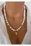 Natural Stone White Lava Stone Lace Gold Plated Pendant Design Women's Necklace in Special Gift Box - 3