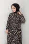 Brush Pattern Half Button Dress Black - 2