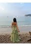 Tie-Detail Strap Ruffled Voluminous Wavy Flowy Non-Slit Maxi Long Summer Beach Vacation Dress - 7