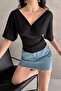 Women's Moon Sleeve Double Breasted Collar Back Cross Band Detailed Blouse